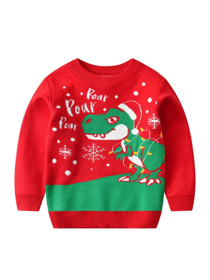 Christmas Børn Sød Tegneserie Dinosaur Strikket Sweater Med Rund Hals