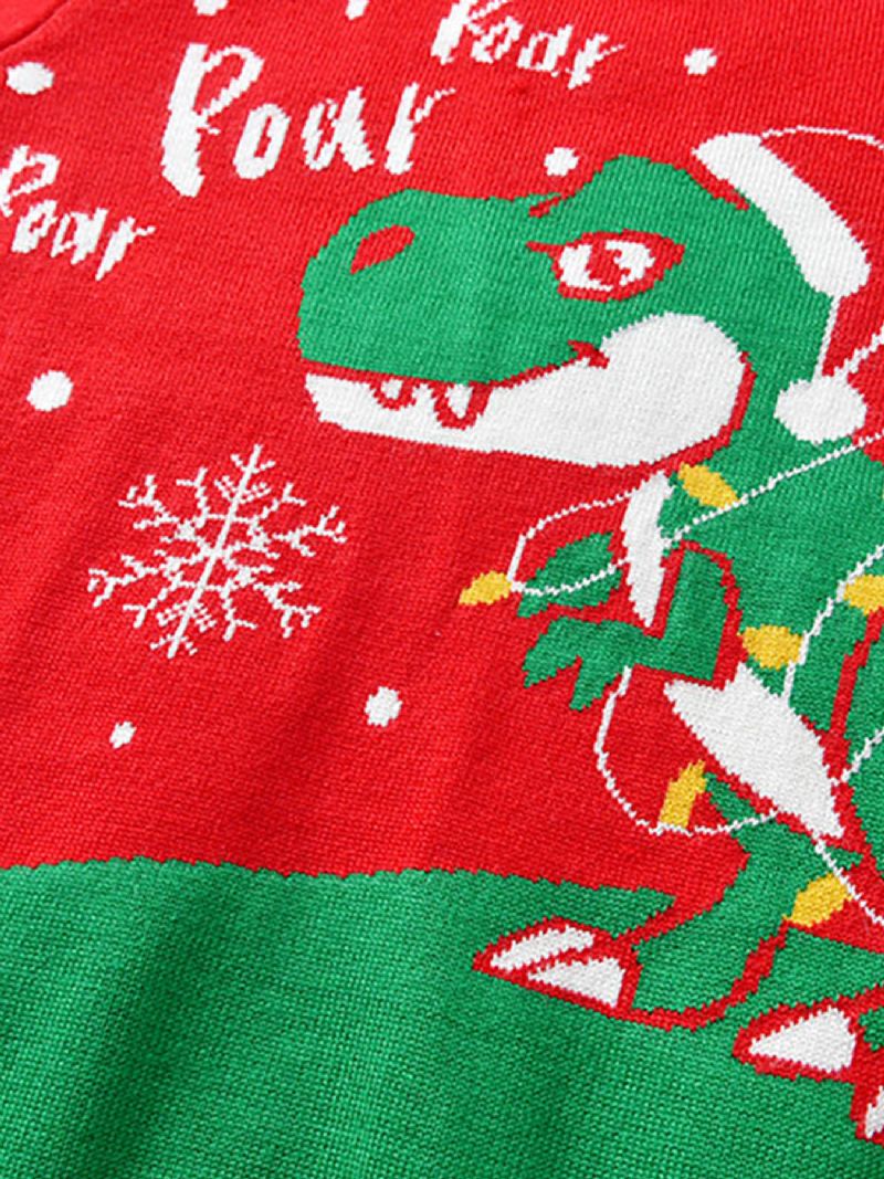 Christmas Børn Sød Tegneserie Dinosaur Strikket Sweater Med Rund Hals