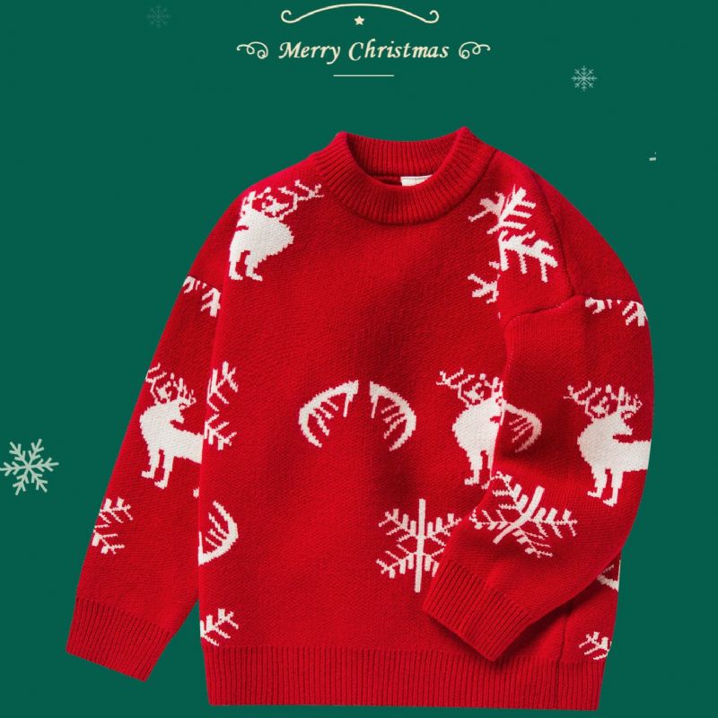 Christmas Drenge Heart Mønster Rød Strik Thermal Sweater