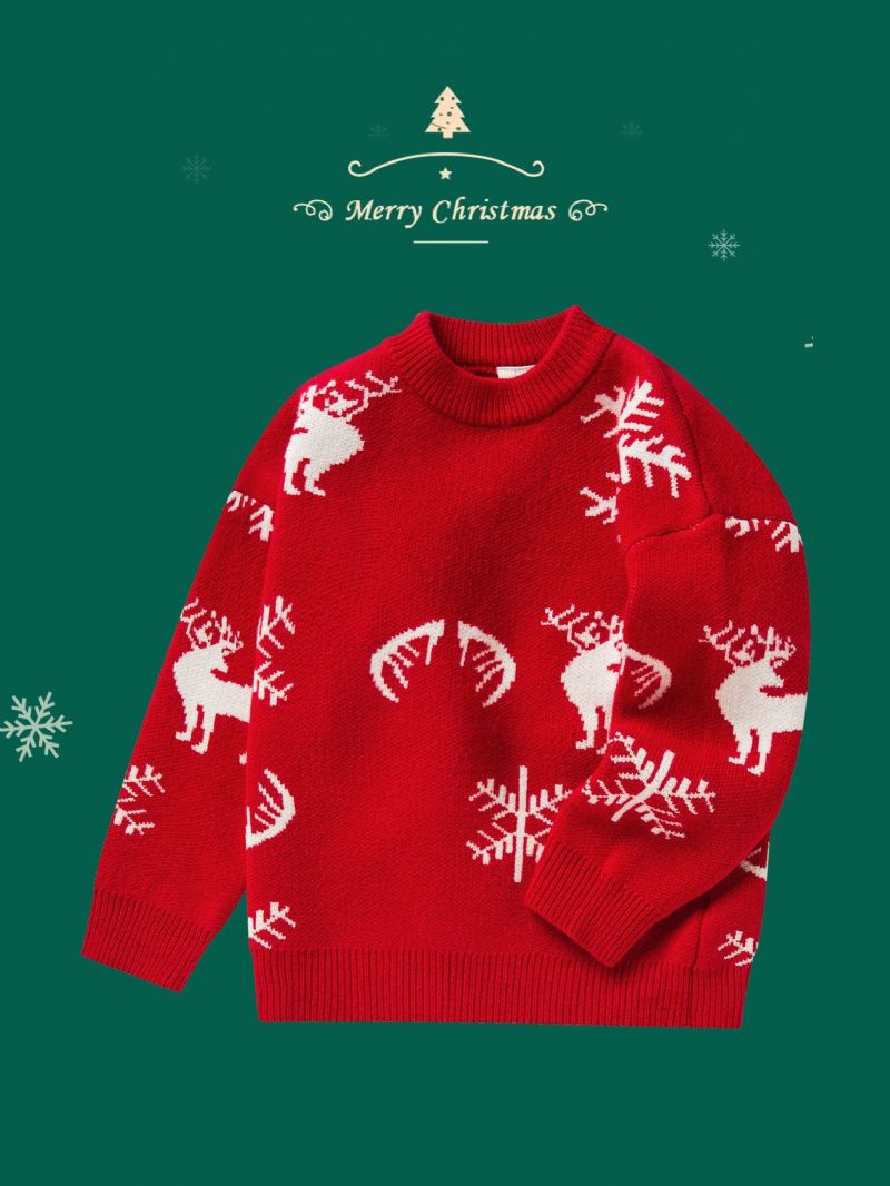 Christmas Drenge Heart Mønster Rød Strik Thermal Sweater