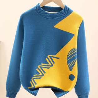 Drenge Casual Bomuld Strikket Termisk Pullover Sweater Med Geometrisk Print Til Vinter