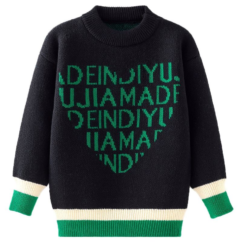 Drenge Casual Letter Hjertetryk Strikket Pullover Sweater Langærmet Stand Krave Termo Overdele Til Vinter