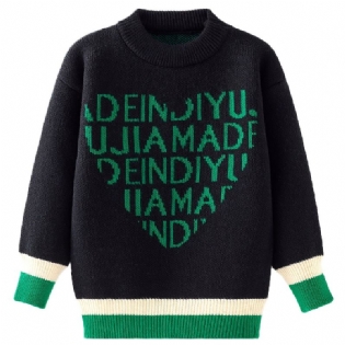 Drenge Casual Letter Hjertetryk Strikket Pullover Sweater Langærmet Stand Krave Termo Overdele Til Vinter