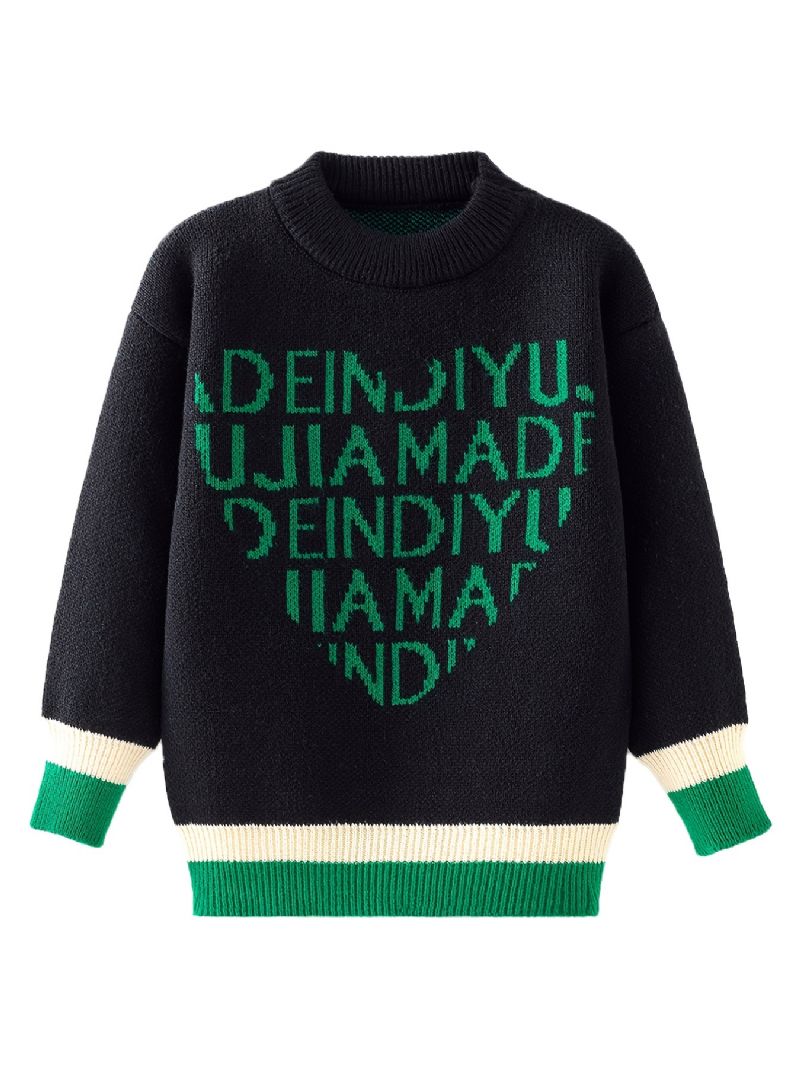 Drenge Casual Letter Hjertetryk Strikket Pullover Sweater Langærmet Stand Krave Termo Overdele Til Vinter