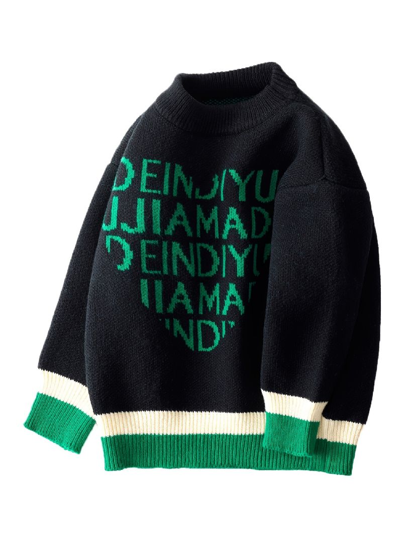 Drenge Casual Letter Hjertetryk Strikket Pullover Sweater Langærmet Stand Krave Termo Overdele Til Vinter