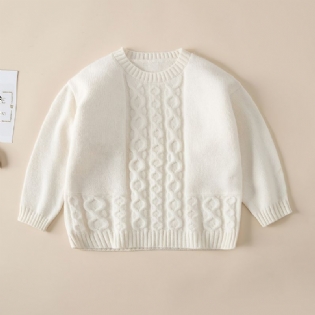 Drenge Casual Solid Strikket Sweater Langærmet Rund Hals Termisk Top Til Vinter