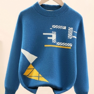Drenge Casual Strikket Termisk Pullover Sweater Med Geometrisk Print Til Vinter