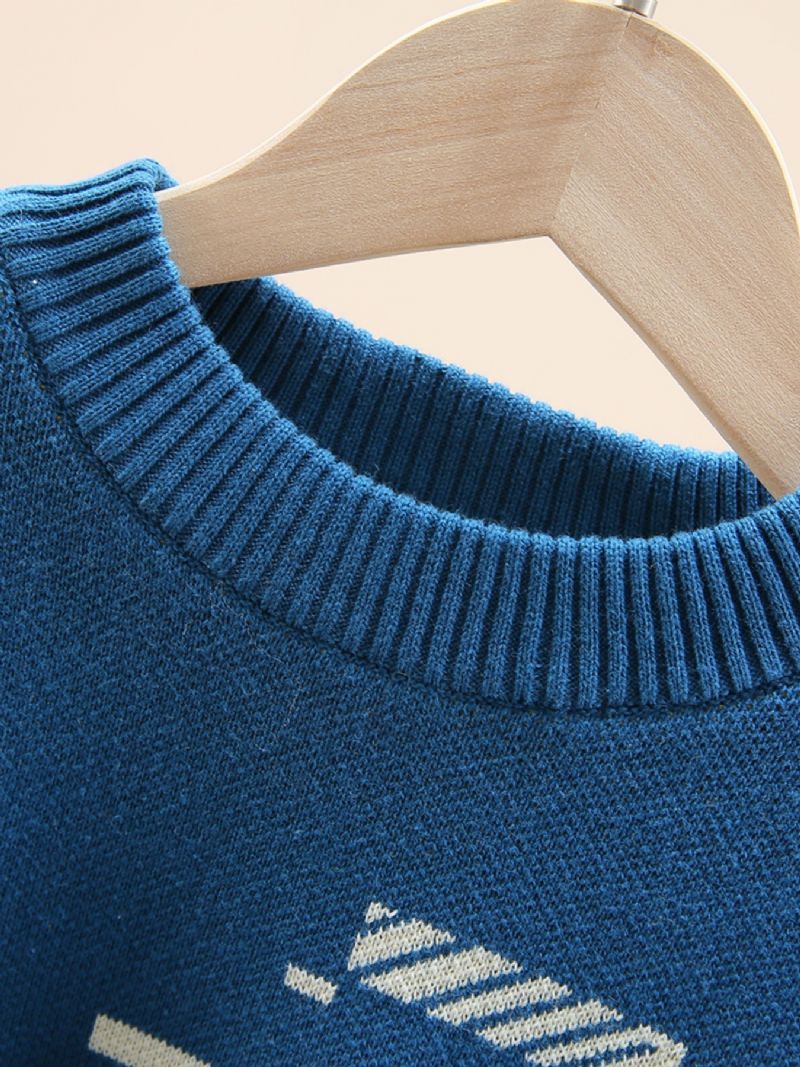 Drenge Casual Strikket Termisk Pullover Sweater Med Geometrisk Print Til Vinter