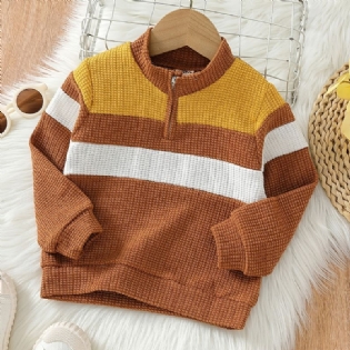 Drenge Color Block Sweater Langærmet Halv Lynlås Strikket Pullover Børnetøj