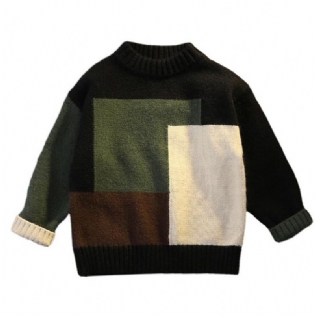 Drenge Colorblock Plaid Pullover Langærmet Sweater