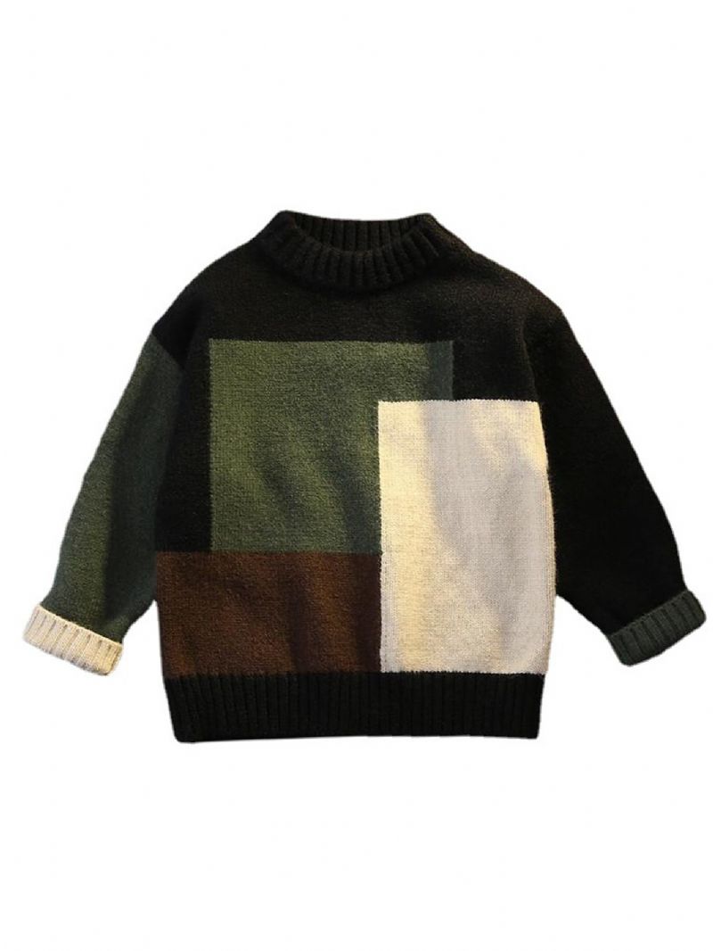 Drenge Colorblock Plaid Pullover Langærmet Sweater