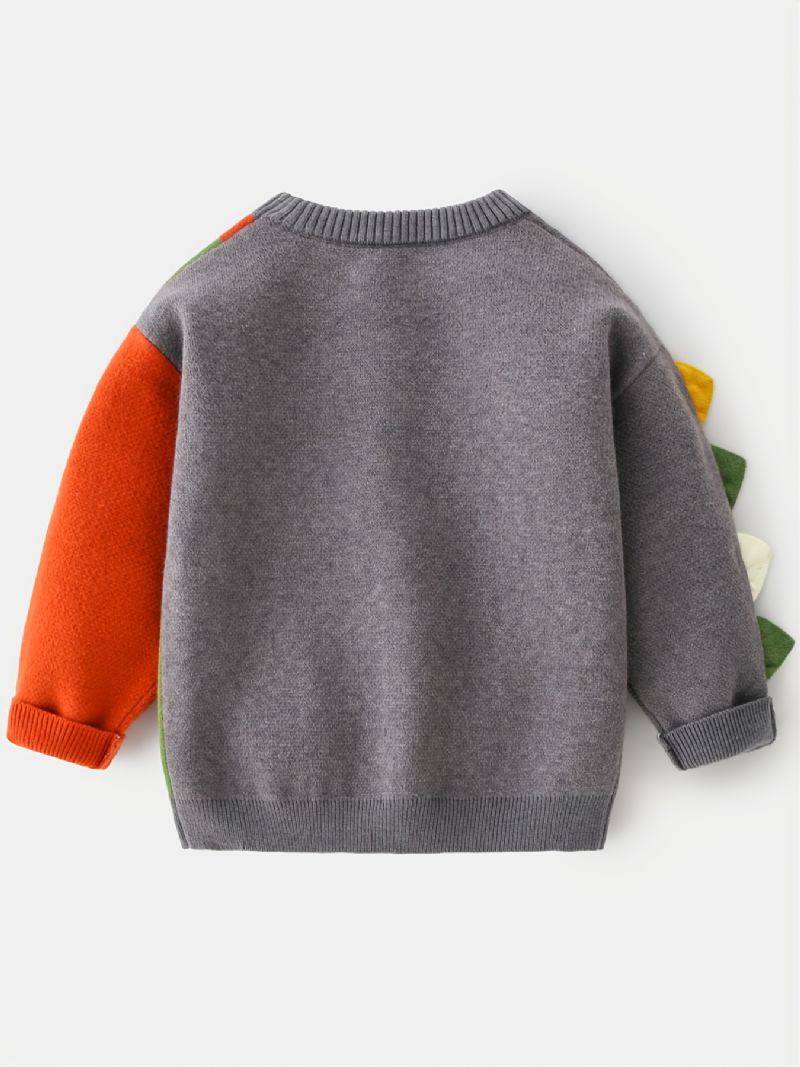 Drenge Dinosaur Sweater Rundhals Langærmet Splejsning Strikket Pullover Børnetøj