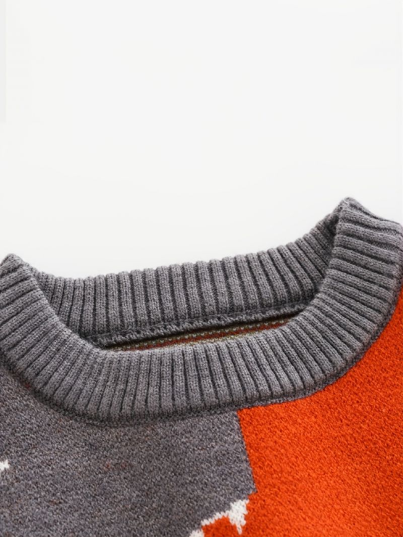 Drenge Dinosaur Sweater Rundhals Langærmet Splejsning Strikket Pullover Børnetøj