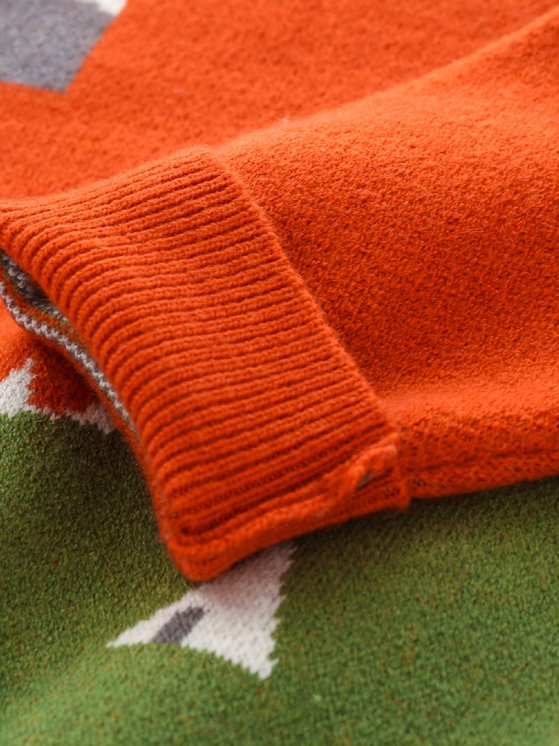 Drenge Dinosaur Sweater Rundhals Langærmet Splejsning Strikket Pullover Børnetøj