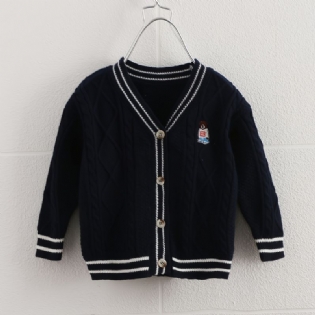 Drenge Piger Strikket Cardigan Bear Broderi College Style Sweater Børnetøj