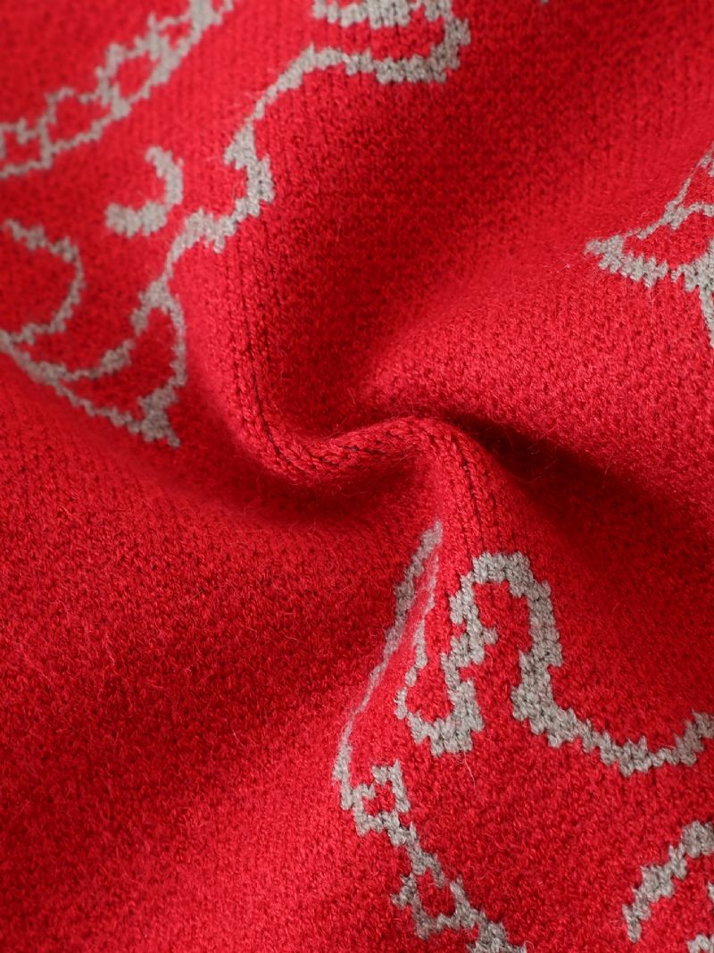 Drenge Sød Dinosaur Print Strikket Sweater Langærmet Termooverdele Med Rund Hals Til Vinter Julefest Rød