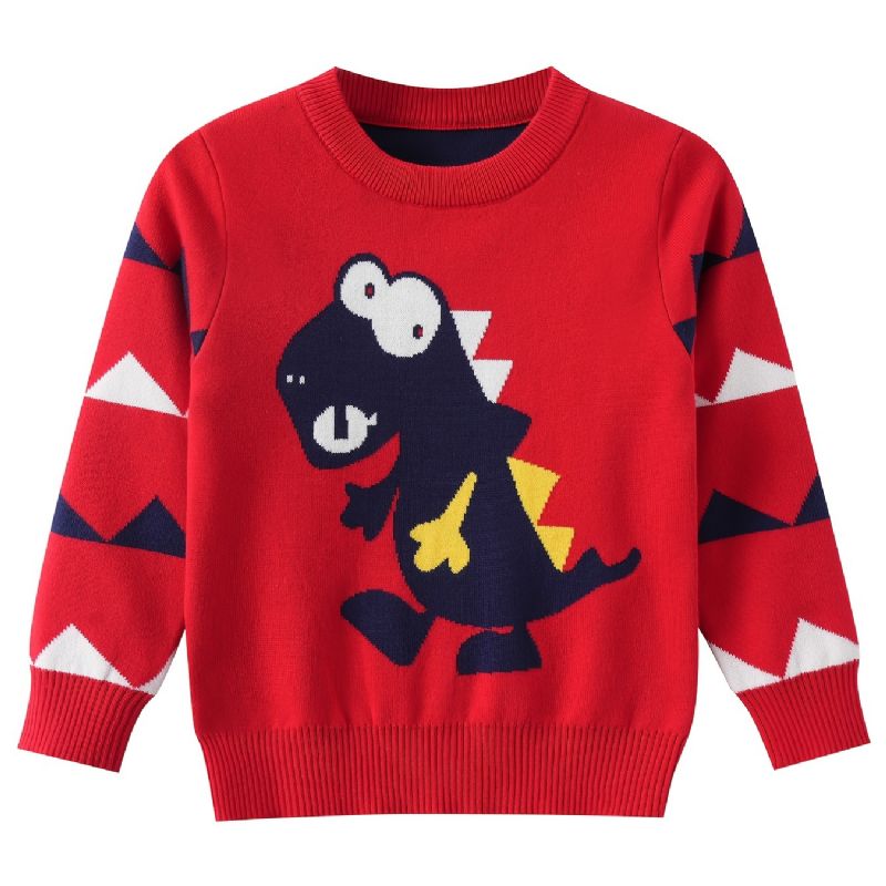 Drenge Sød Tegneserie Dinosaur Mønster Strikket Sweater Børnetøj