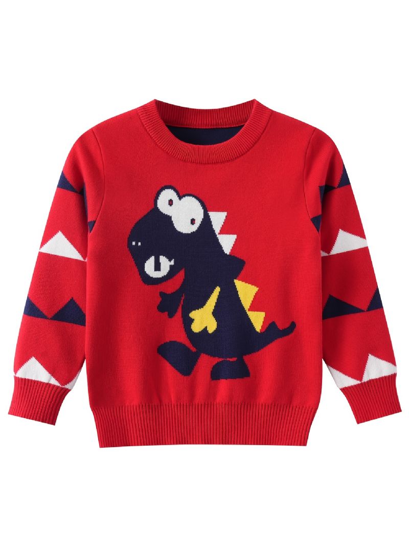 Drenge Sød Tegneserie Dinosaur Mønster Strikket Sweater Børnetøj