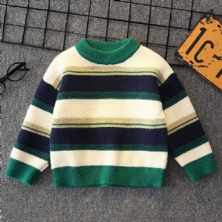 Drenge Stribet Tyk Termisk Sweater Til Vinter