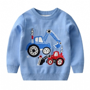 Drenge Sweater Colorblock Cartoon Engineering Vehicle Pattern Strikket Pullover