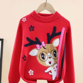 Juletøj Piger Sweater Hjortemønster Rundhalset Strikket Pullover