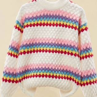 Klassisk Striktrøje Til Piger Med Farverige Striber Tykkede Termiske Afslappede Toppe Til Vinter