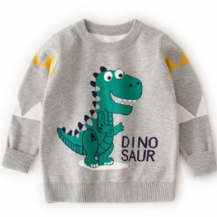 Ny Drenge Sød Dinosaur Med Rund Hals Strikket Sweater