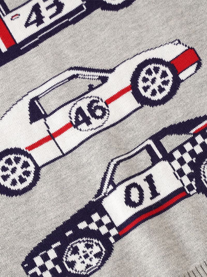 Ny Drenge Sød Racing Plaid Strikket Trøje Med Rund Hals