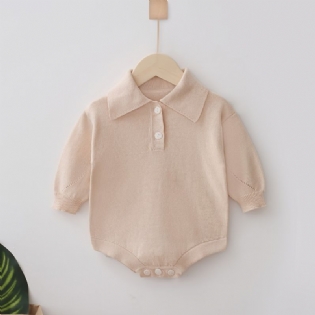Nyfødt Spædbarnstrøje Langærmet Ensfarvet Revers-bodysuit Til Baby Drenge Piger Småbørnstøj