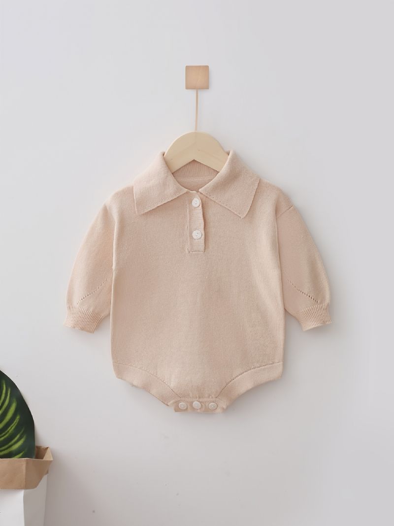 Nyfødt Spædbarnstrøje Langærmet Ensfarvet Revers-bodysuit Til Baby Drenge Piger Småbørnstøj
