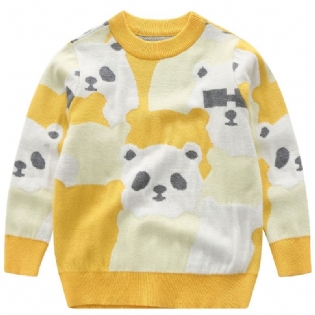 Panda-mønster Langærmet Sweater Til Vintertøj Til Børn