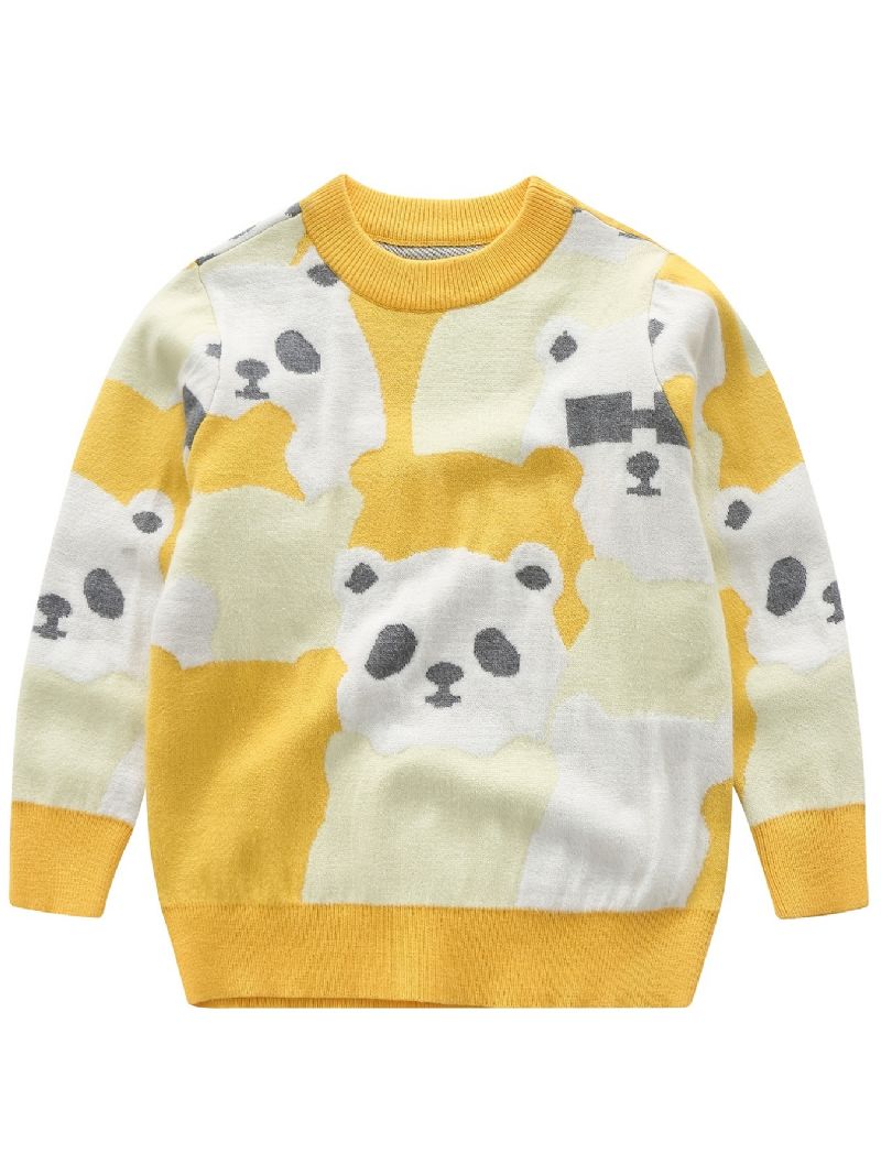 Panda-mønster Langærmet Sweater Til Vintertøj Til Børn