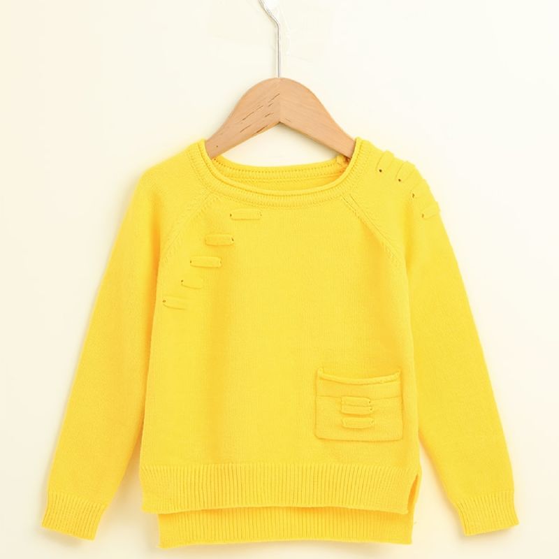 Pige Sweater Langærmet Rund Hals Ensfarvet Strikket Pullover Børnetøj