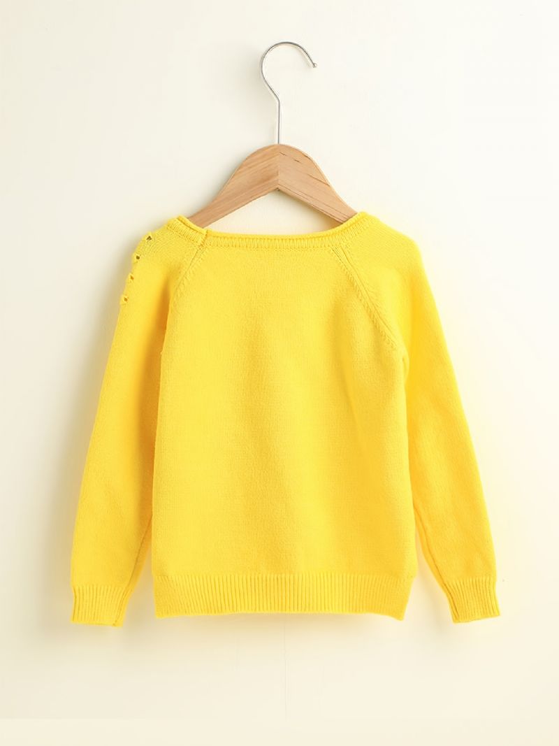 Pige Sweater Langærmet Rund Hals Ensfarvet Strikket Pullover Børnetøj