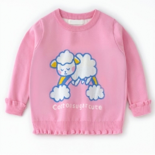 Pige Sweater Pink Rainbow Sheep Patten Rund Hals Strikket Pullover