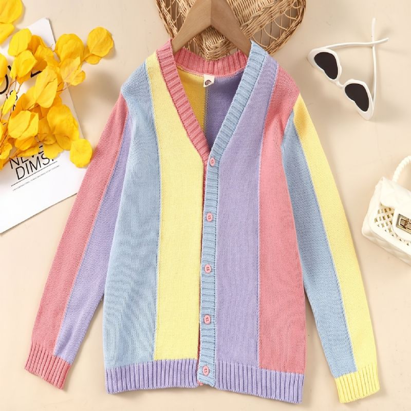 Piger Casual Cute Color Block Strikket Cardigan Sweater Outwear Til Vinter