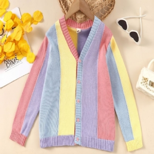 Piger Casual Cute Color Block Strikket Cardigan Sweater Outwear Til Vinter