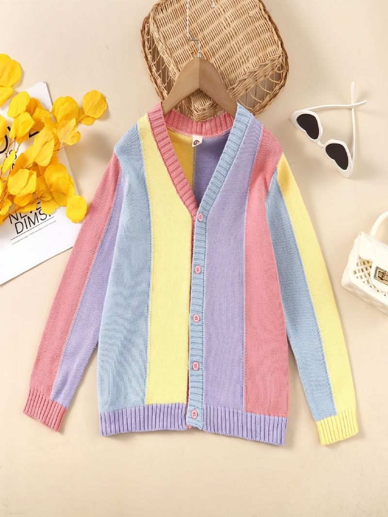 Piger Casual Cute Color Block Strikket Cardigan Sweater Outwear Til Vinter