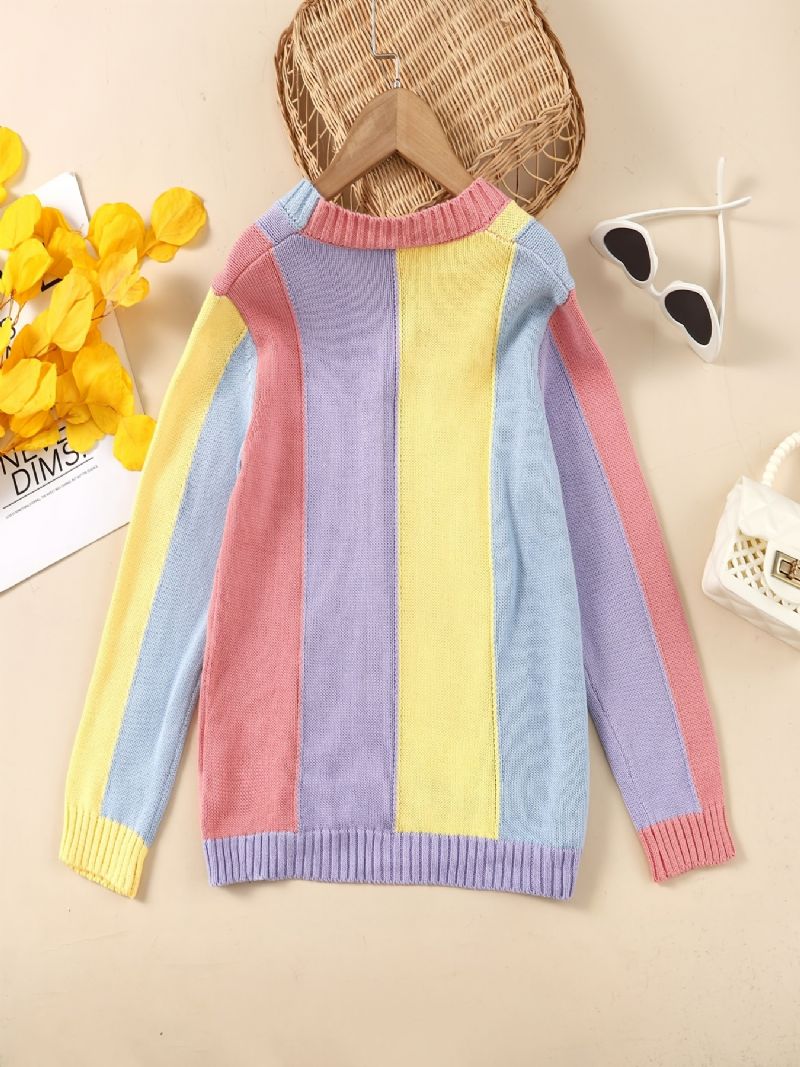 Piger Casual Cute Color Block Strikket Cardigan Sweater Outwear Til Vinter