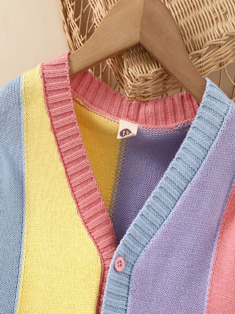 Piger Casual Cute Color Block Strikket Cardigan Sweater Outwear Til Vinter