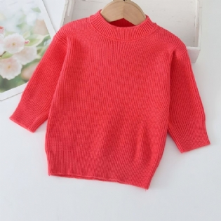 Piger Casual Solid Simpel Strikket Sweater Rød Thermal Overdele Til Julefest