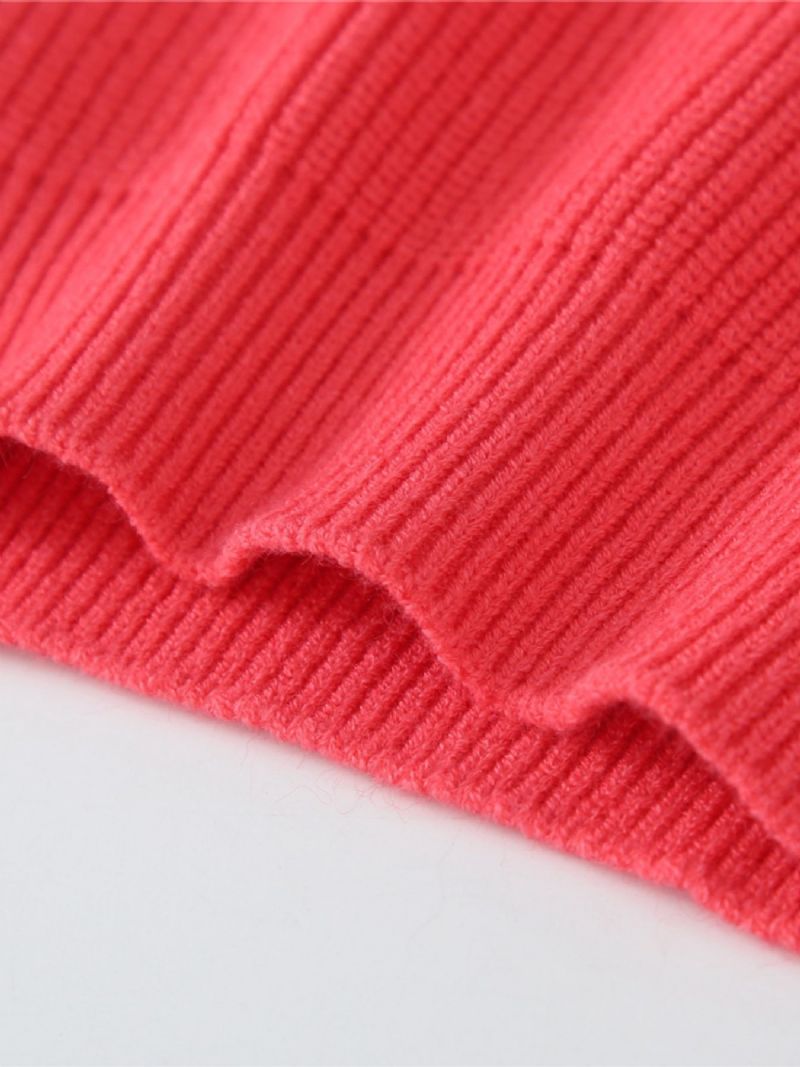 Piger Casual Solid Simpel Strikket Sweater Rød Thermal Overdele Til Julefest