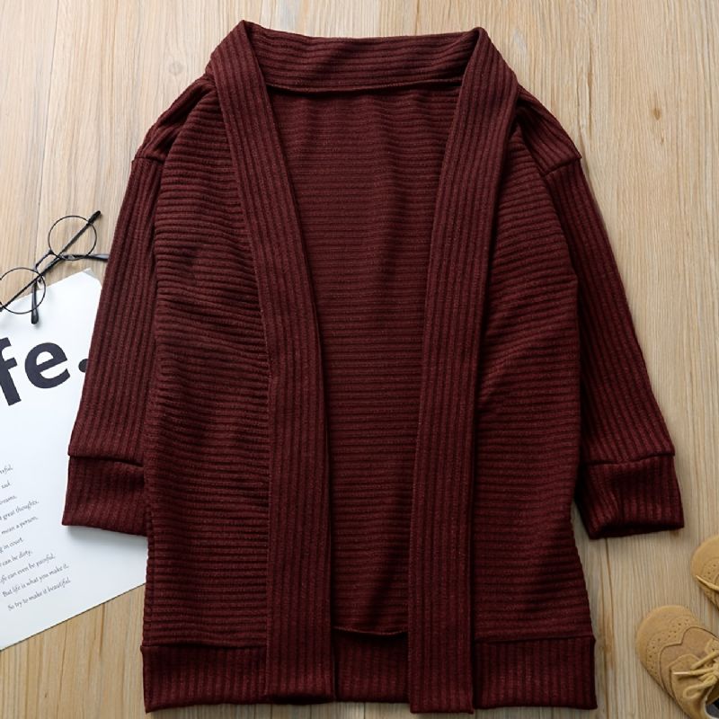 Piger Casual Strikket Cardigan Sweater Outwear Langærmet Termisk Solid