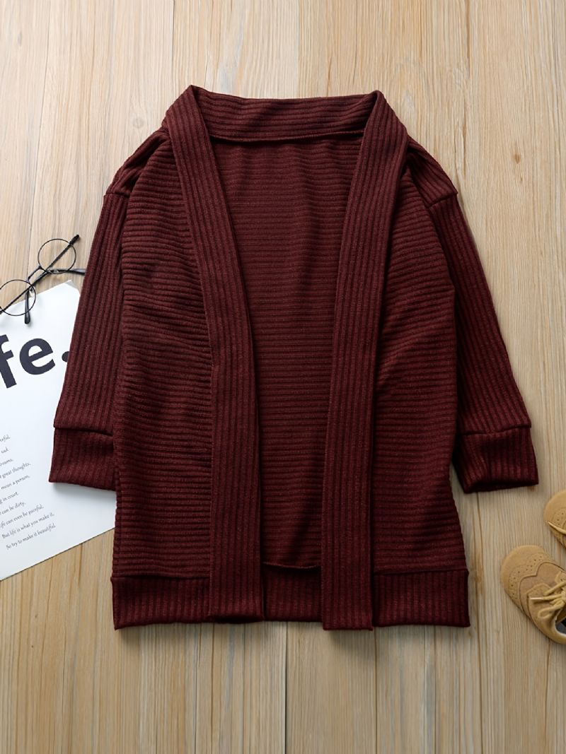 Piger Casual Strikket Cardigan Sweater Outwear Langærmet Termisk Solid