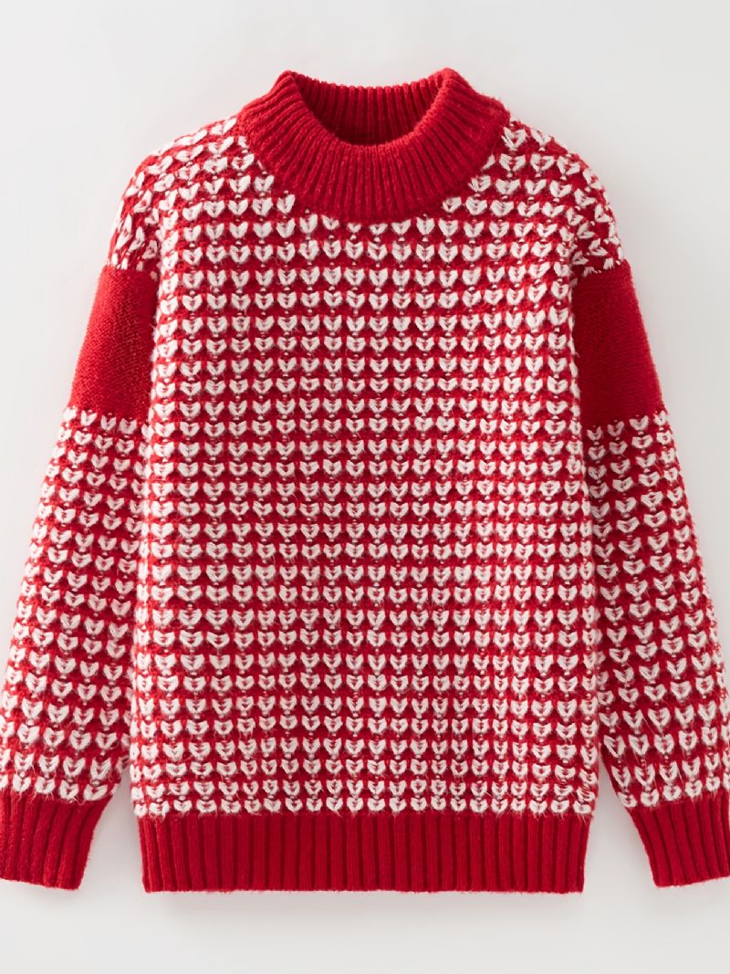 Piger Casual Strikket Color Block Termisk Pullover Sweater Til Vinterjulefest