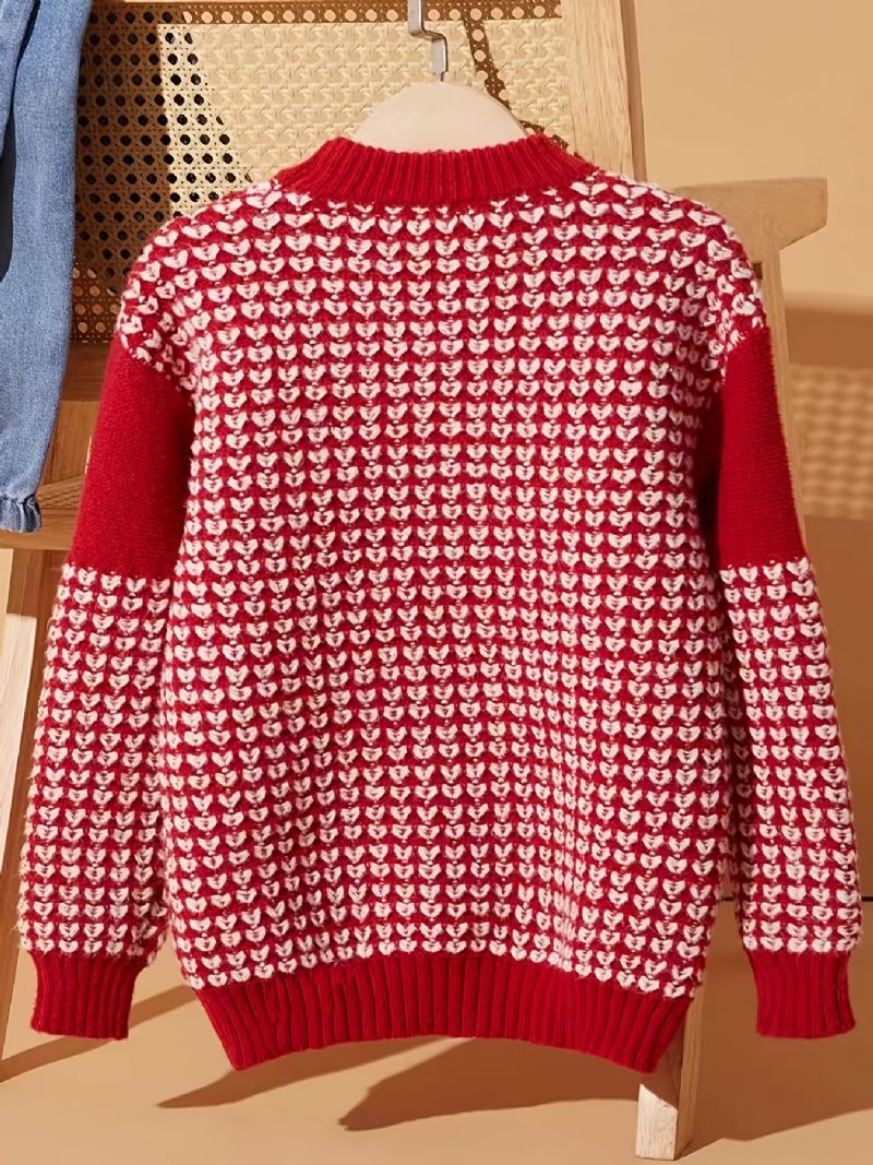 Piger Casual Strikket Color Block Termisk Pullover Sweater Til Vinterjulefest