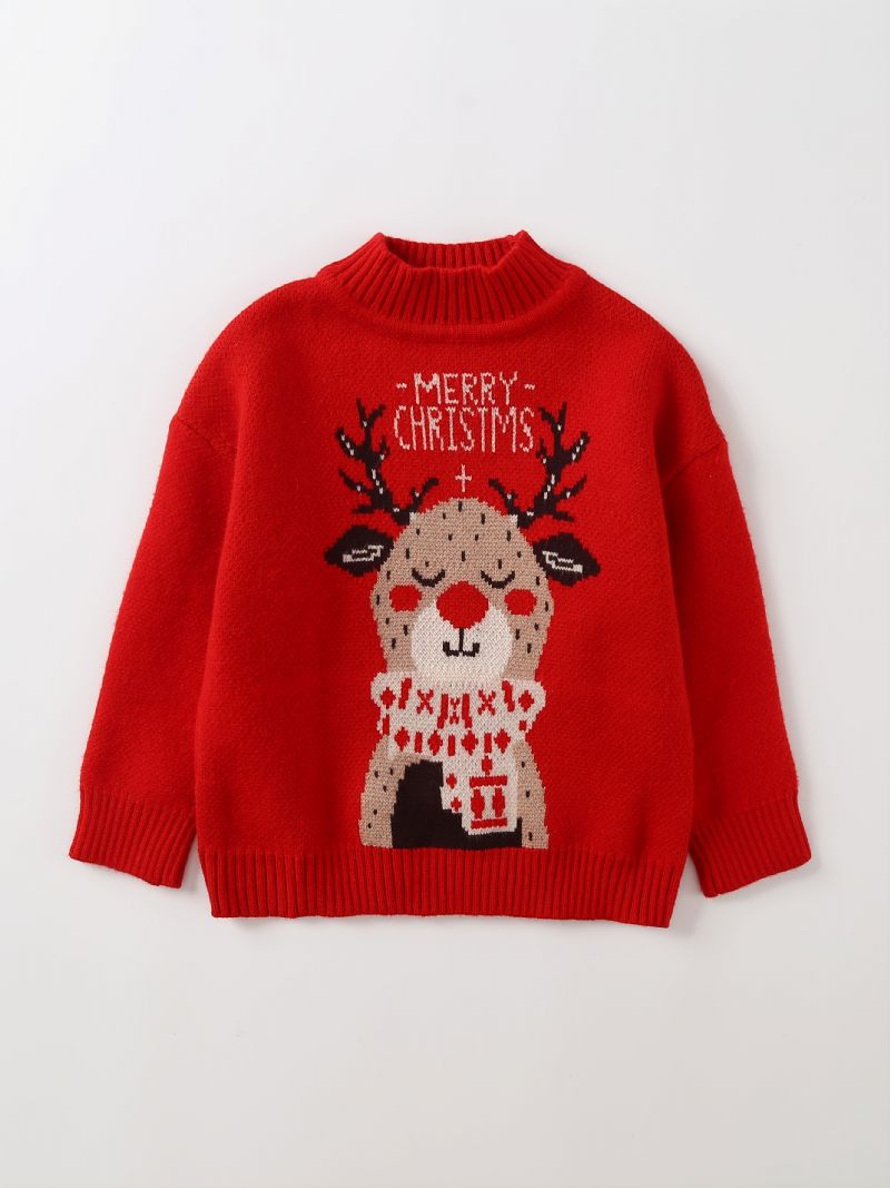 Piger Drenge Strikket Pullover Sweater Med Elk Print Til Efterår Vinter Ny Jul