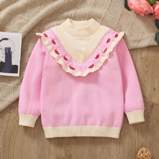 Piger Flæse Design Farveblok Strawberry Strikket Pullover Sweater Børnetøj Til Vinter
