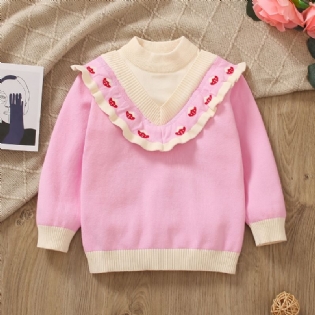 Piger Flæse Design Farveblok Strawberry Strikket Pullover Sweater Børnetøj Til Vinter