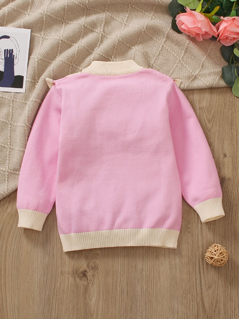Piger Flæse Design Farveblok Strawberry Strikket Pullover Sweater Børnetøj Til Vinter